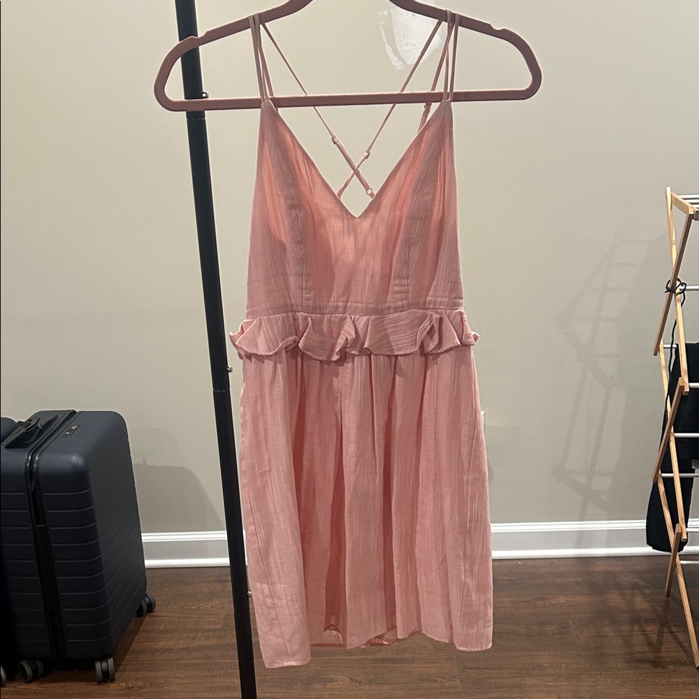 pink mini dress with ruffle detail